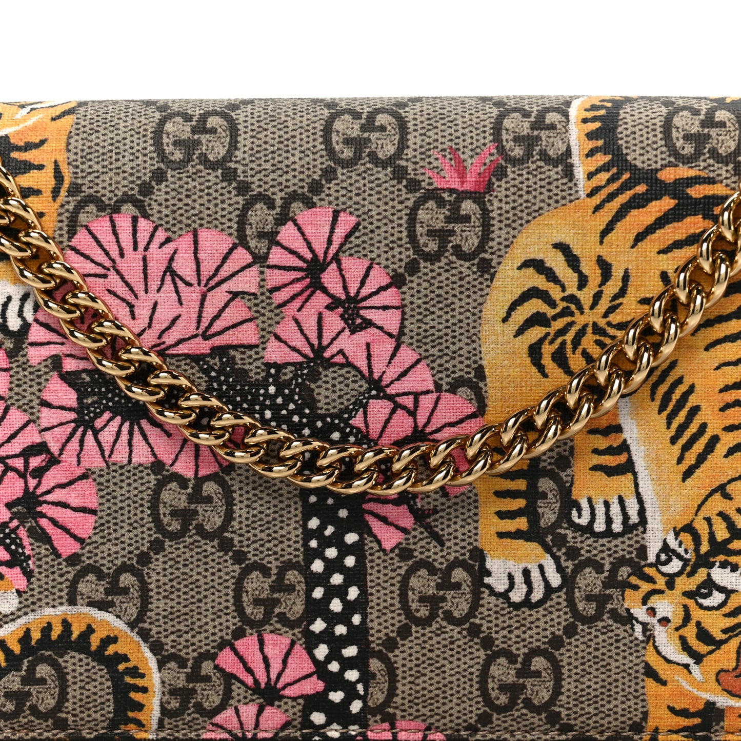 GG Supreme Monogram Bengal Chain Wallet Beige Pink