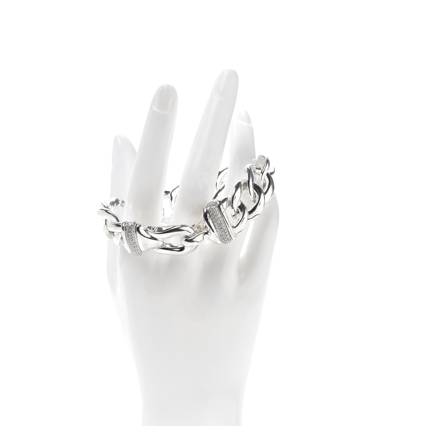 Sterling Silver Diamond 20mm Curb Link Buckle Bracelet