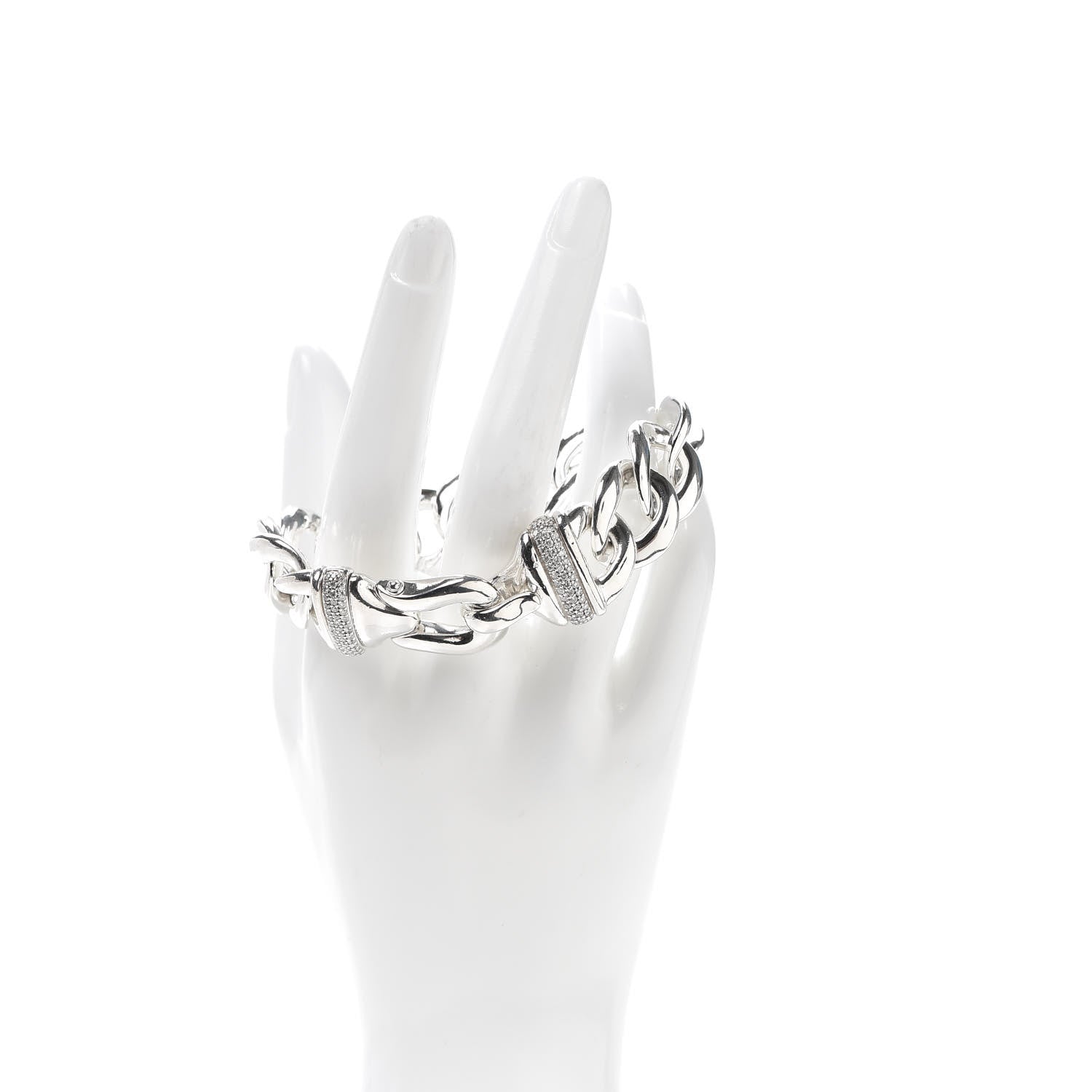 David Yurman Sterling Silver Diamond 20mm Curb Link Buckle Bracelet 2 of 5