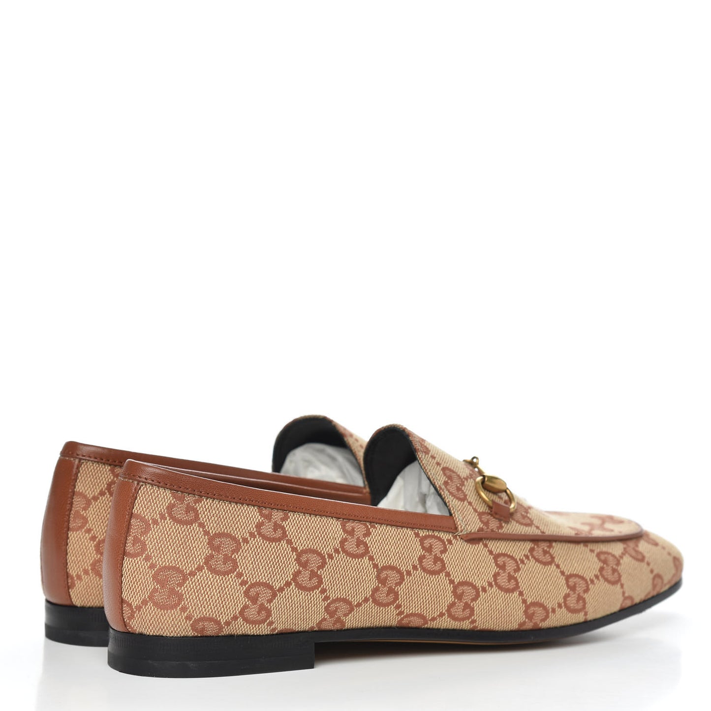 Canvas GG Monogram Horsebit Womens Jordaan Loafers 38 Beige Ruggine Rust