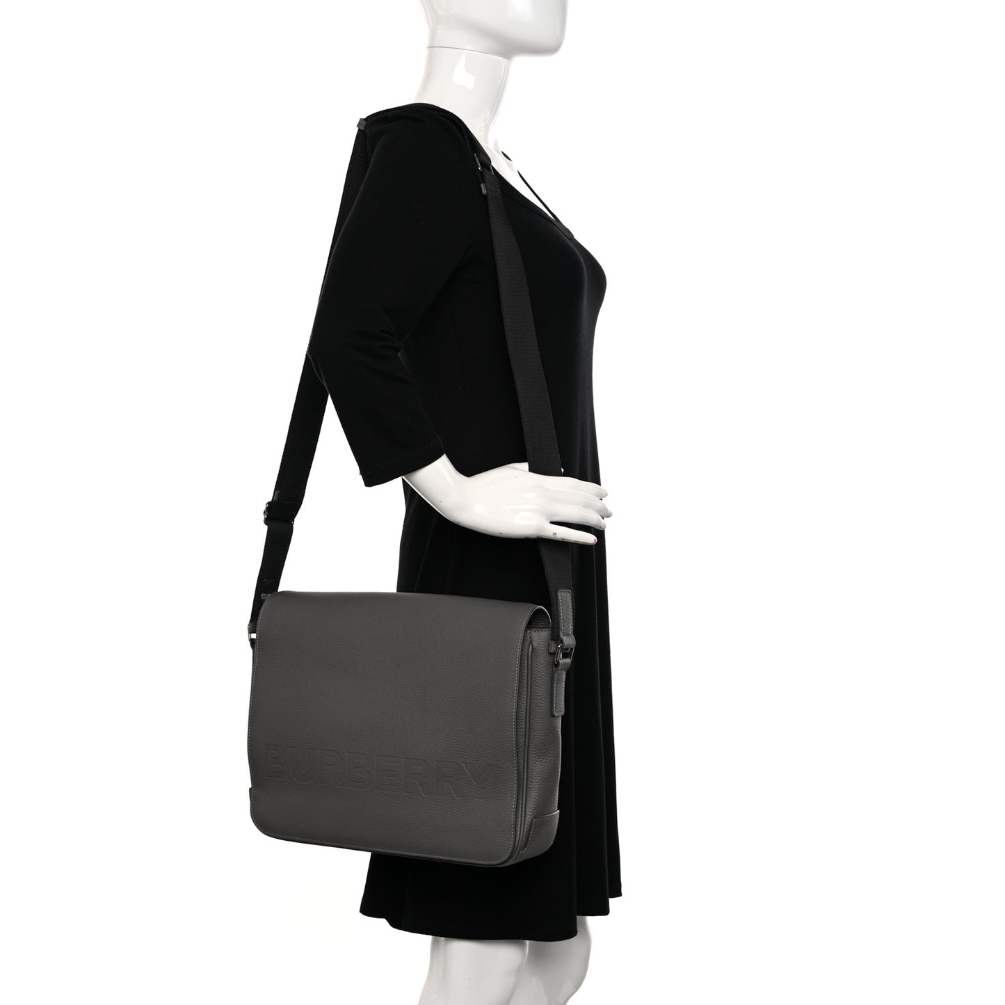 Calfskin Logo Messenger Charcoal Grey