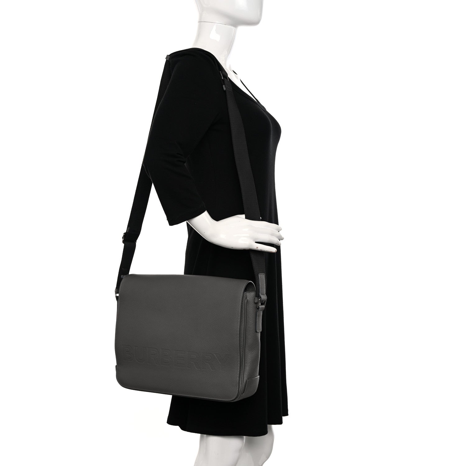 Burberry Calfskin Logo Messenger Charcoal Grey 3 of 13