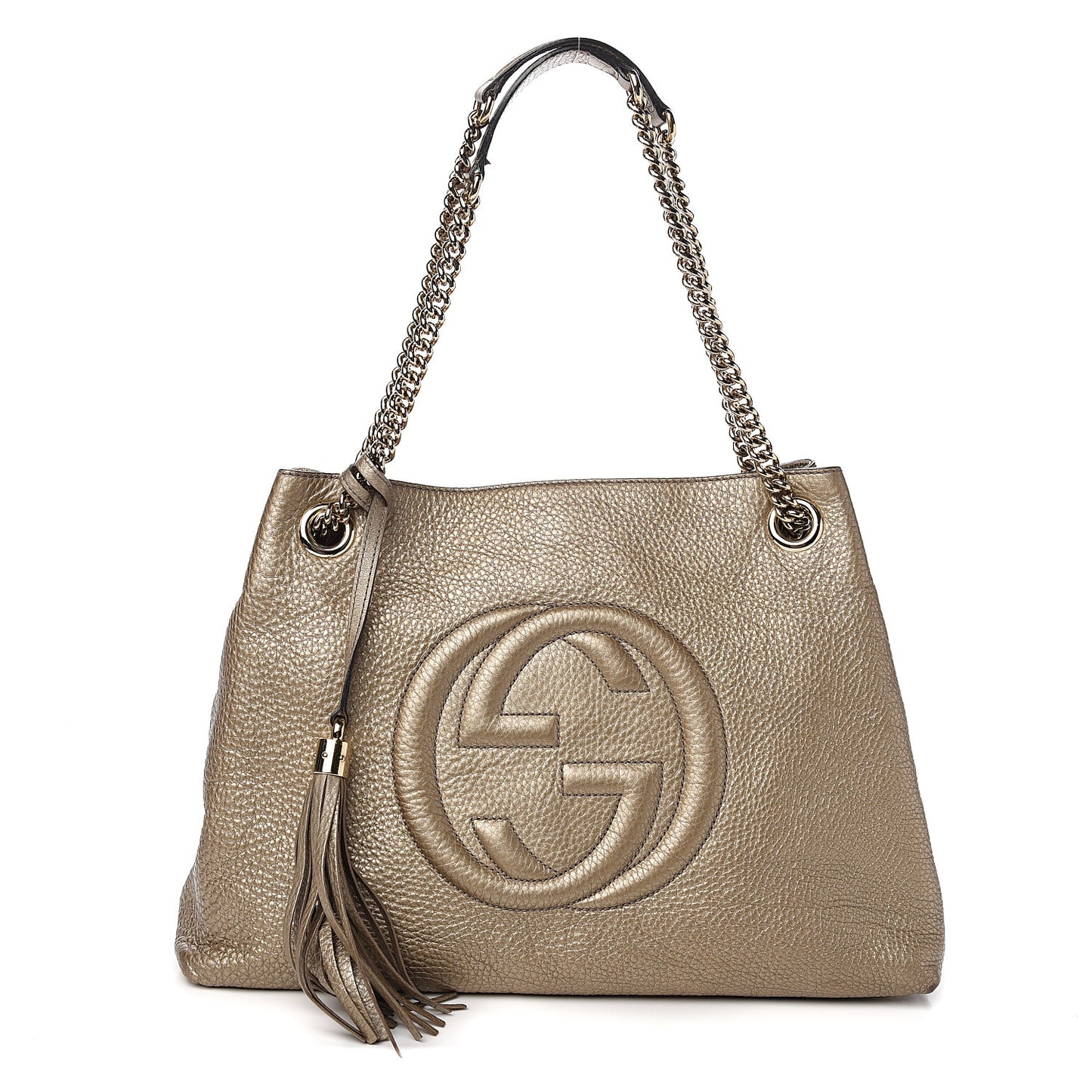 Metallic Pebbled Calfskin Medium Soho Chain Shoulder Bag Golden Beige