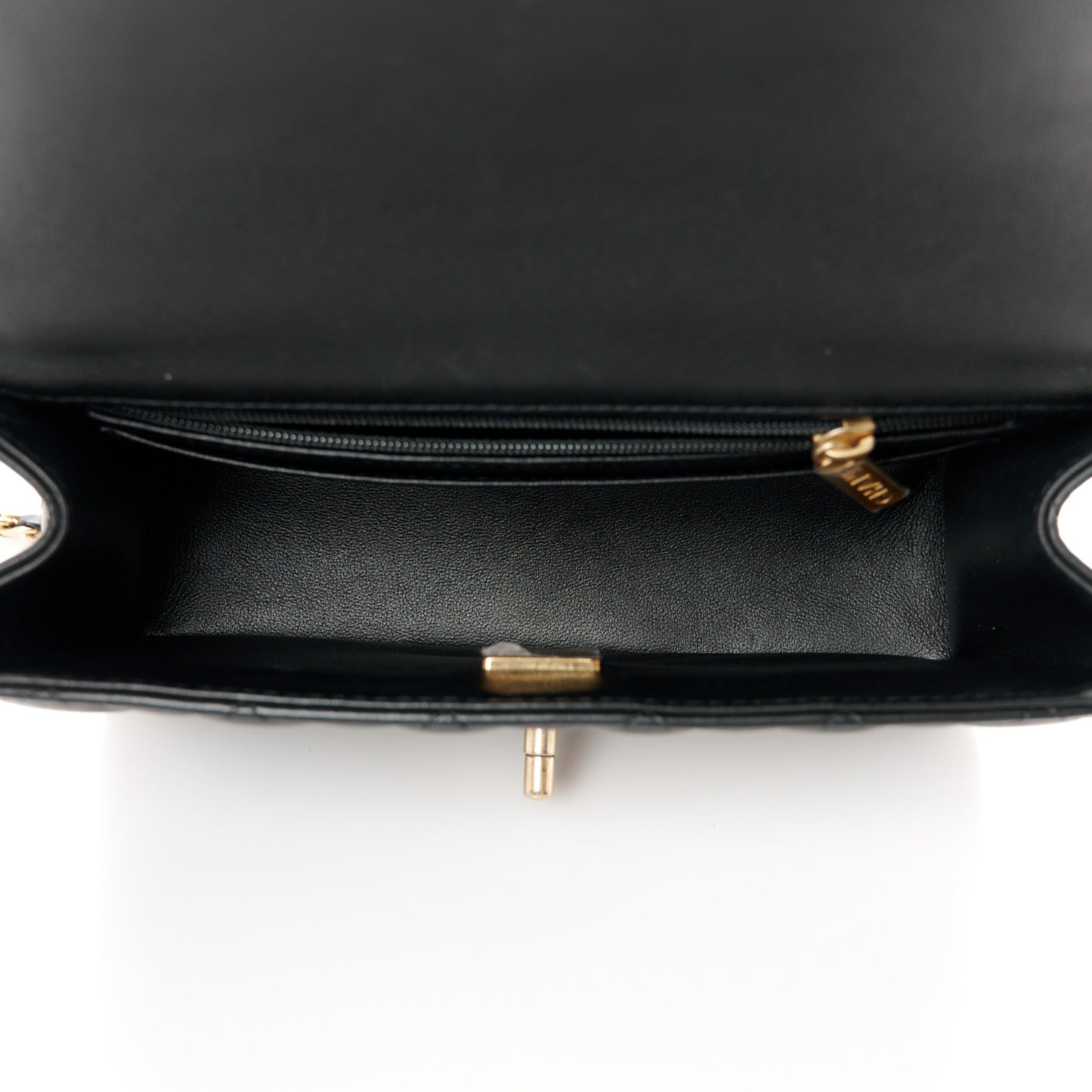 Lambskin Quilted Metal Mini Top Handle Rectangular Flap Black