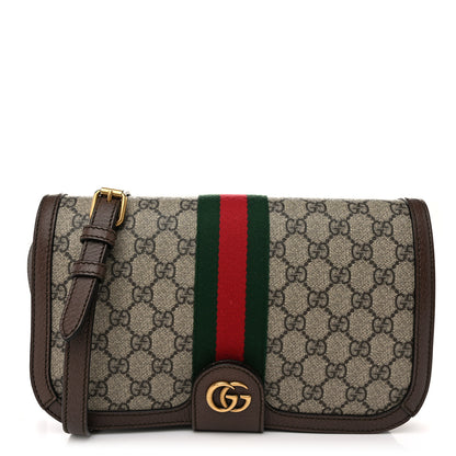 Gucci GG Supreme Monogram Web Ophidia Flap Messenger Bag Beige New Acero 1 of 12