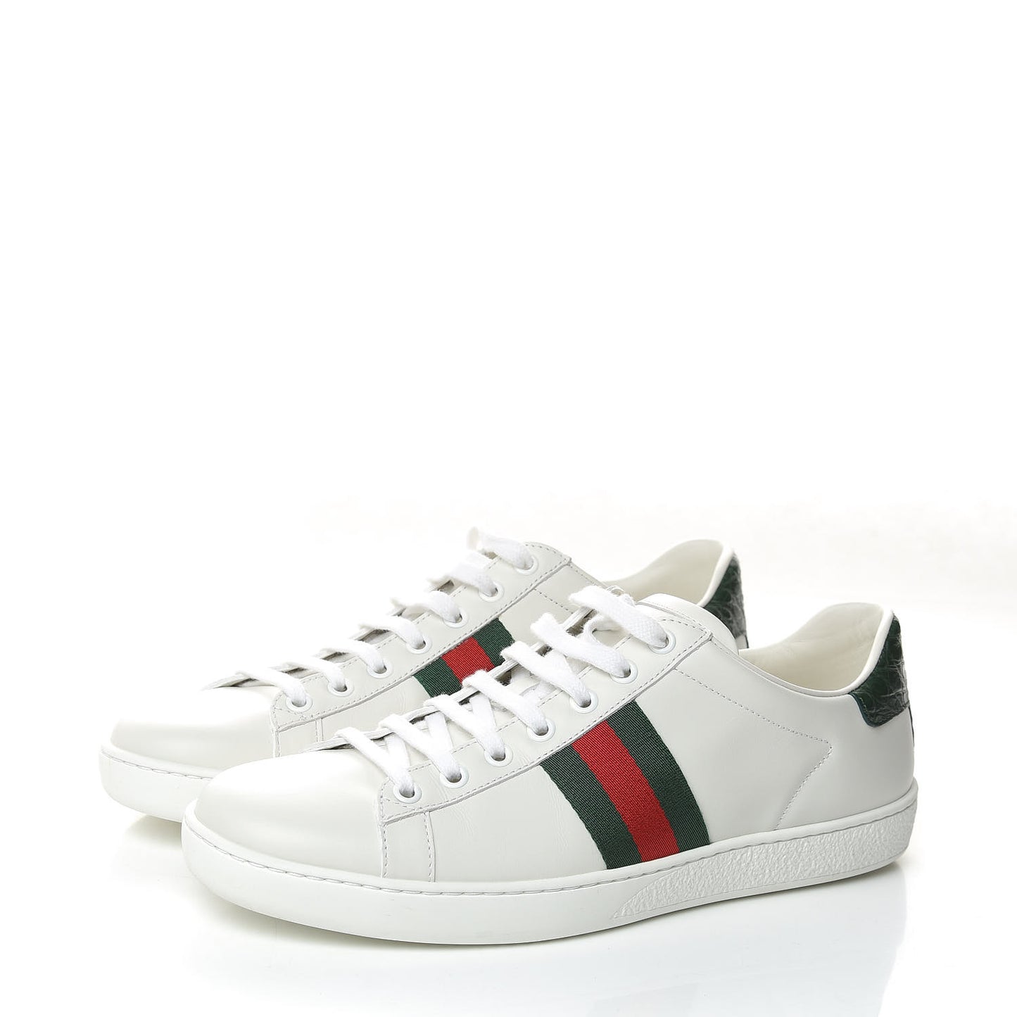 Calfskin Crocodile Web Womens Ace Sneakers 38.5 White Green