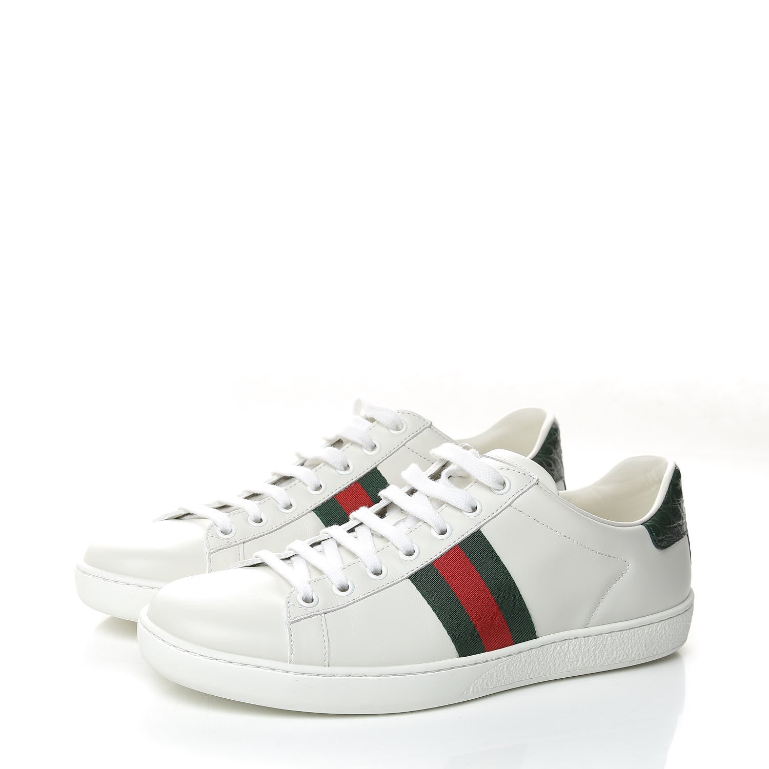 Gucci Calfskin Crocodile Web Womens Ace Sneakers 38.5 White Green 3 of 11