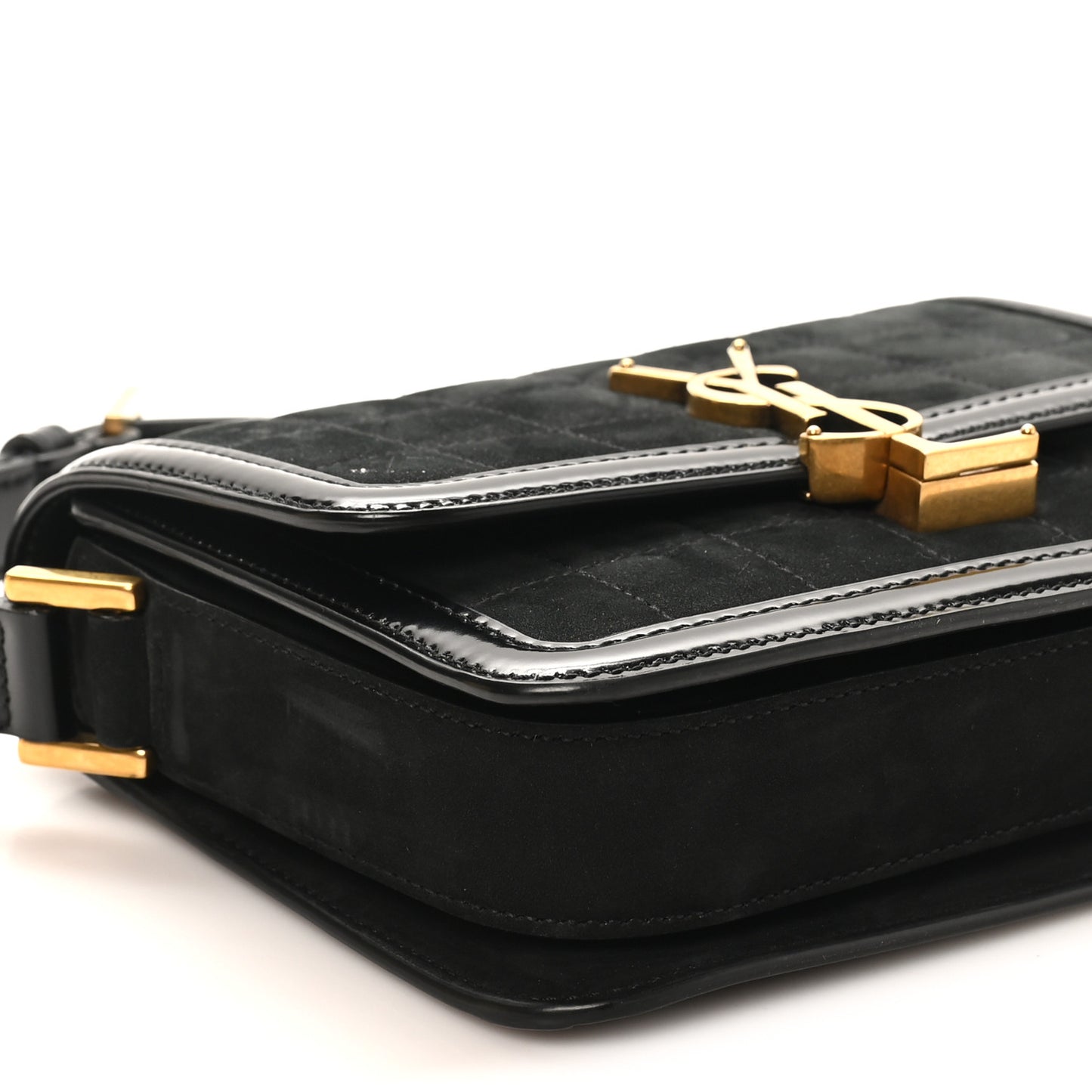 Suede Quilted Monogram Small Solferino Satchel Black