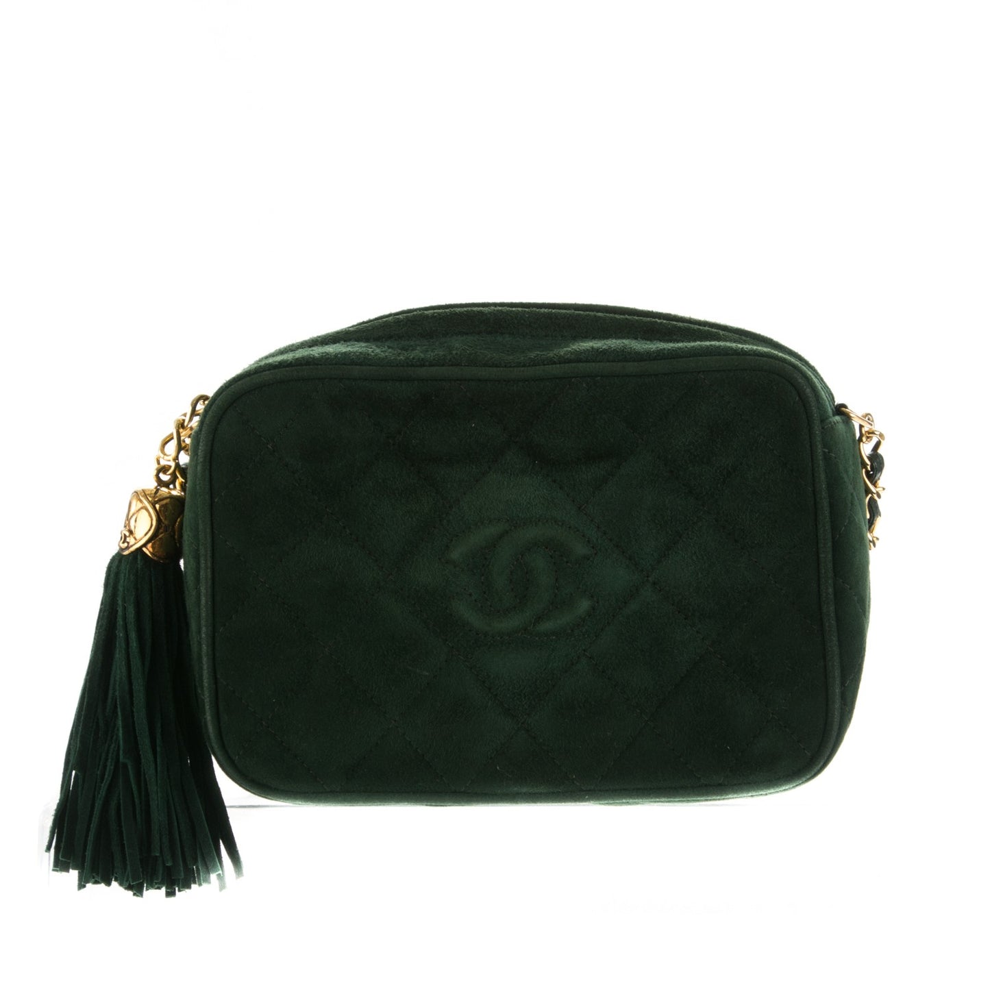 Suede Quilted CC Tassel Camera Case Dark Green