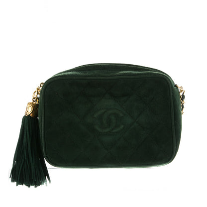 Chanel Suede Quilted CC Tassel Camera Case Dark Green 1 of 8
