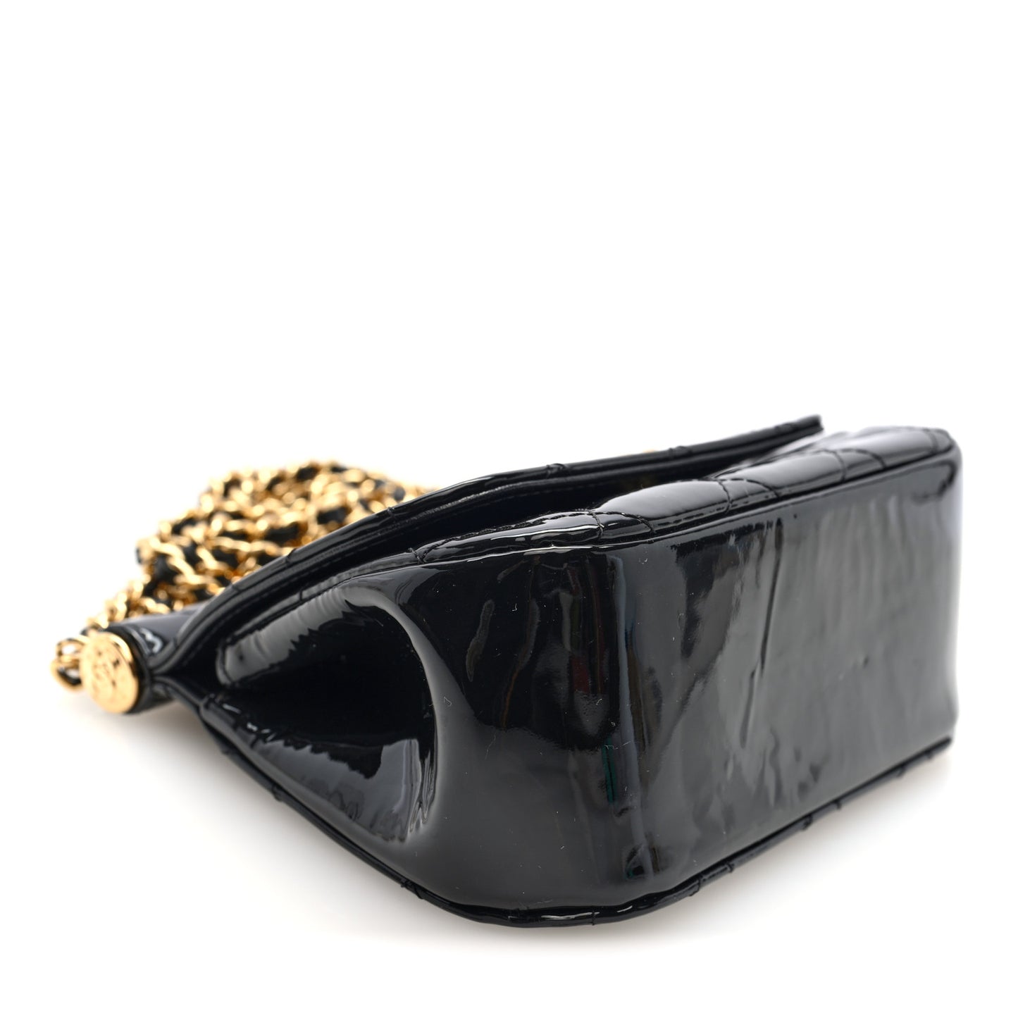 Patent Quilted Frame Clutch Flap With Chain Black