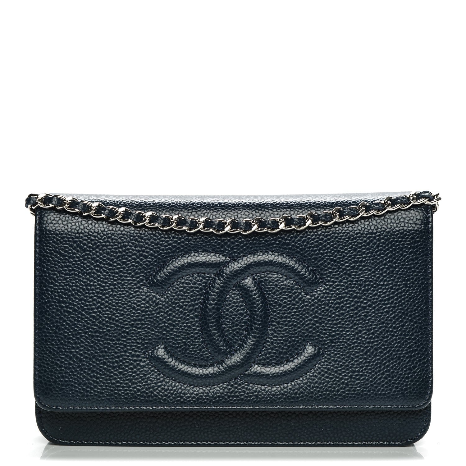 Chanel Caviar Timeless CC Wallet On Chain WOC Navy Blue 1 of 8