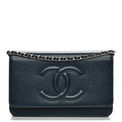 Chanel Caviar Timeless CC Wallet On Chain WOC Navy Blue 1 of 8