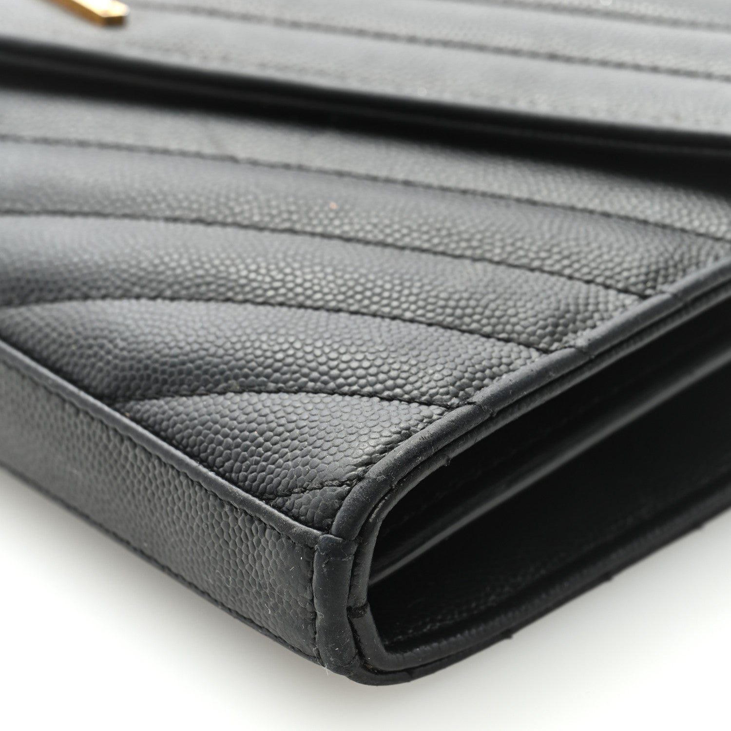 Saint Laurent Grain De Poudre Matelasse Chevron Monogram Chain Wallet Black 8 of 8