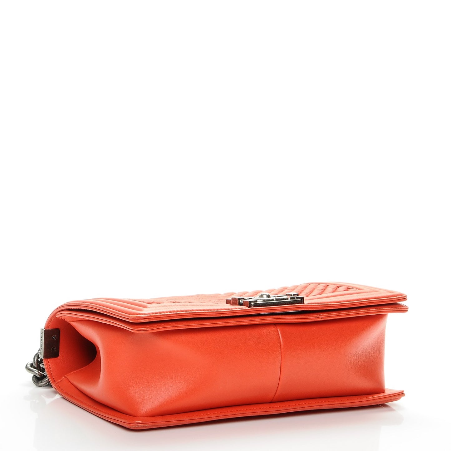 Wrinkled Lambskin Chevron Quilted Medium Boy Flap Orange
