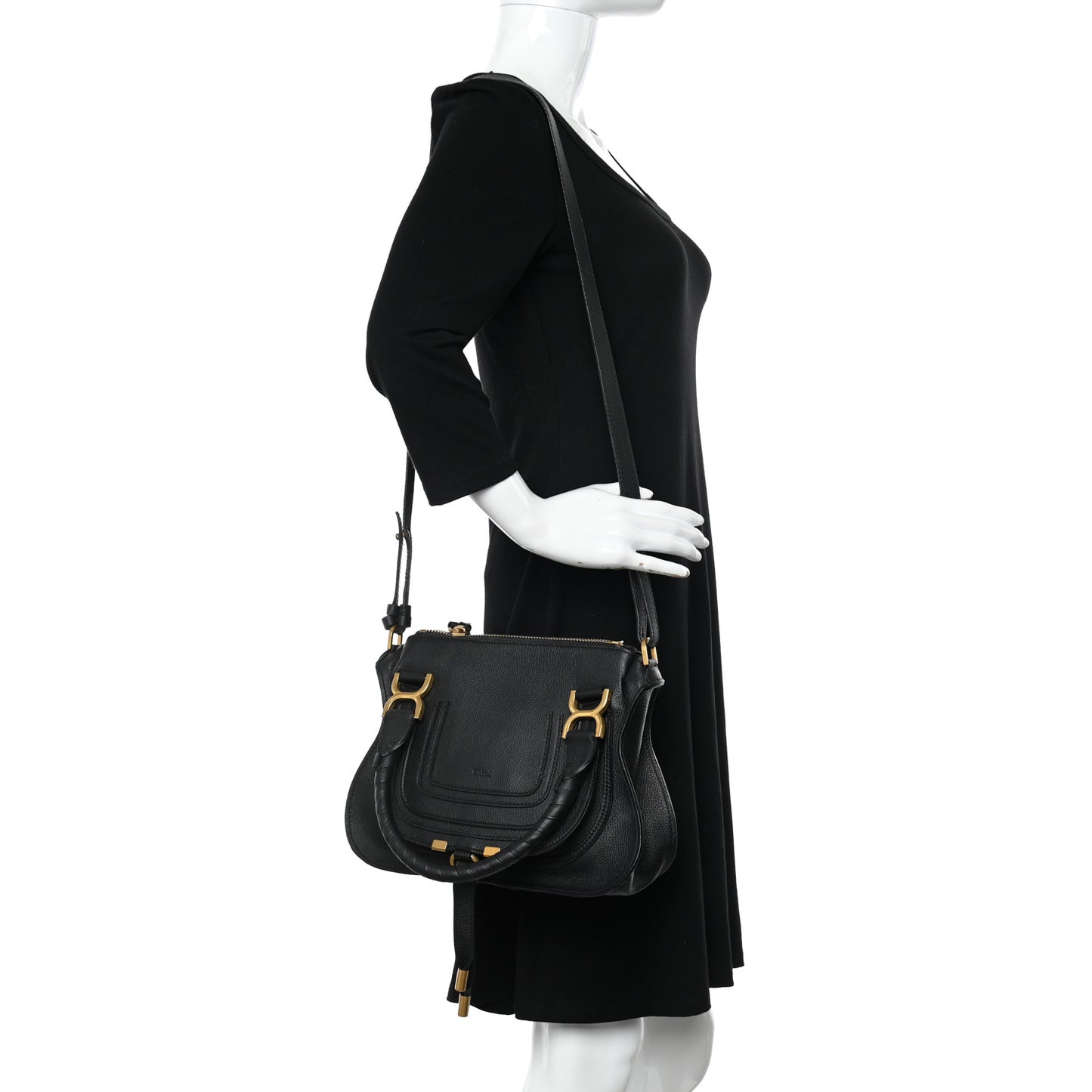 Calfskin Small Marcie Satchel Black