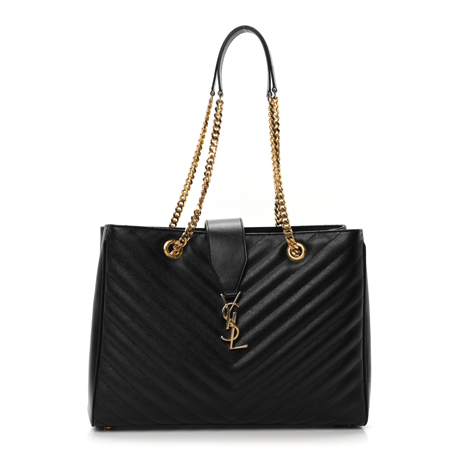 Saint Laurent Grain De Poudre Matelasse Chevron Monogram Shopping Bag Black 1 of 10