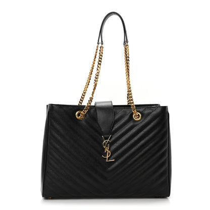Saint Laurent Grain De Poudre Matelasse Chevron Monogram Shopping Bag Black 1 of 10