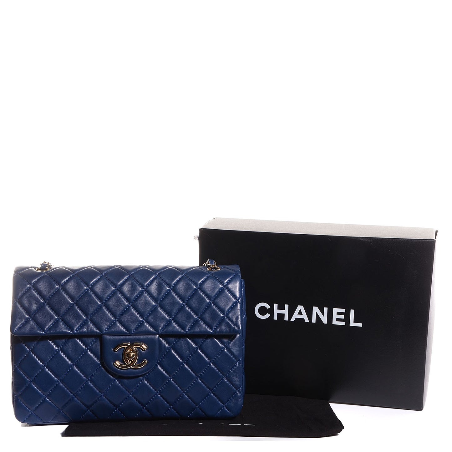 Lambskin Quilted Maxi Single Flap Dark Blue