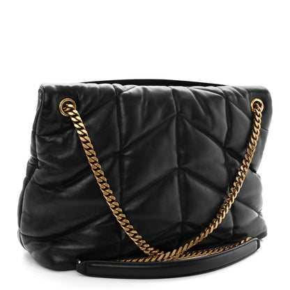 Saint Laurent Lambskin Quilted Medium Loulou Puffer Monogram Chain Satchel Black 3 of 9