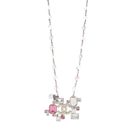 Chanel Crystal Baguette CC Pearl Necklace Pink Gold 1 of 5
