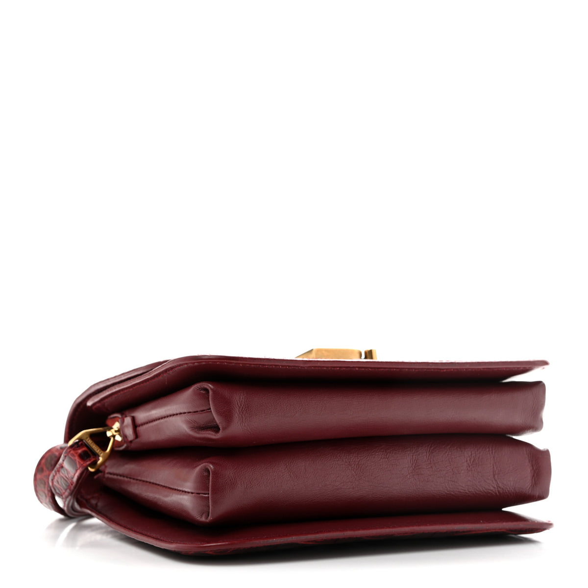 Shiny Calfskin Crocodile Embossed Small B Crossbody Bag Dark Red