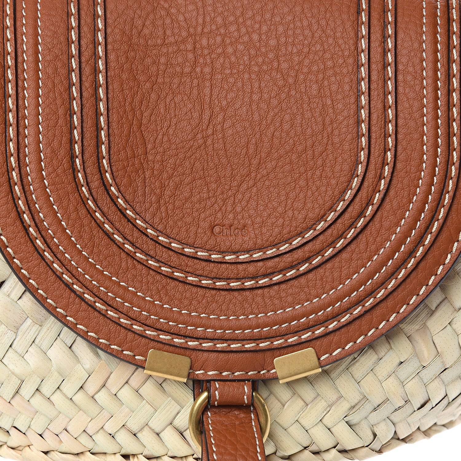 Chloe Raffia Calfskin Marcie Basket Tan 5 of 7