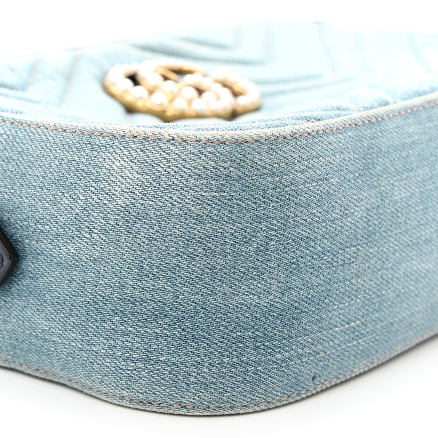 Gucci Denim Matelasse Small Pearly GG Marmont Chain Bag Blue 9 of 10