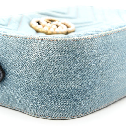 Gucci Denim Matelasse Small Pearly GG Marmont Chain Bag Blue 9 of 10