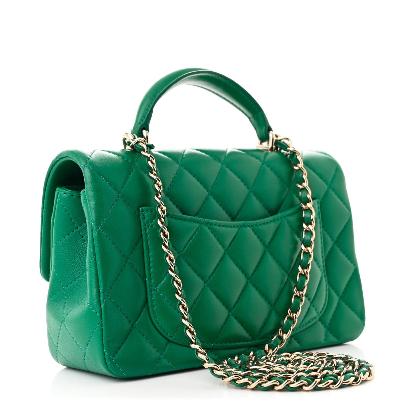 Lambskin Quilted Mini Top Handle Rectangular Flap Green