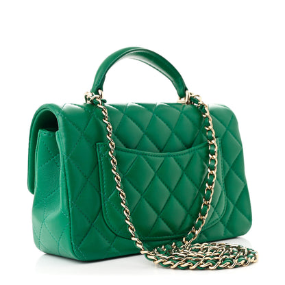 Chanel Lambskin Quilted Mini Top Handle Rectangular Flap Green 3 of 11