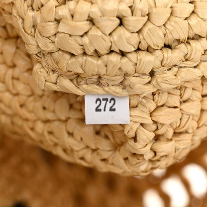 Prada Yarn Raffia Effect Crochet Logo Embroidered Shopping Tote Bag Naturale 7 of 10