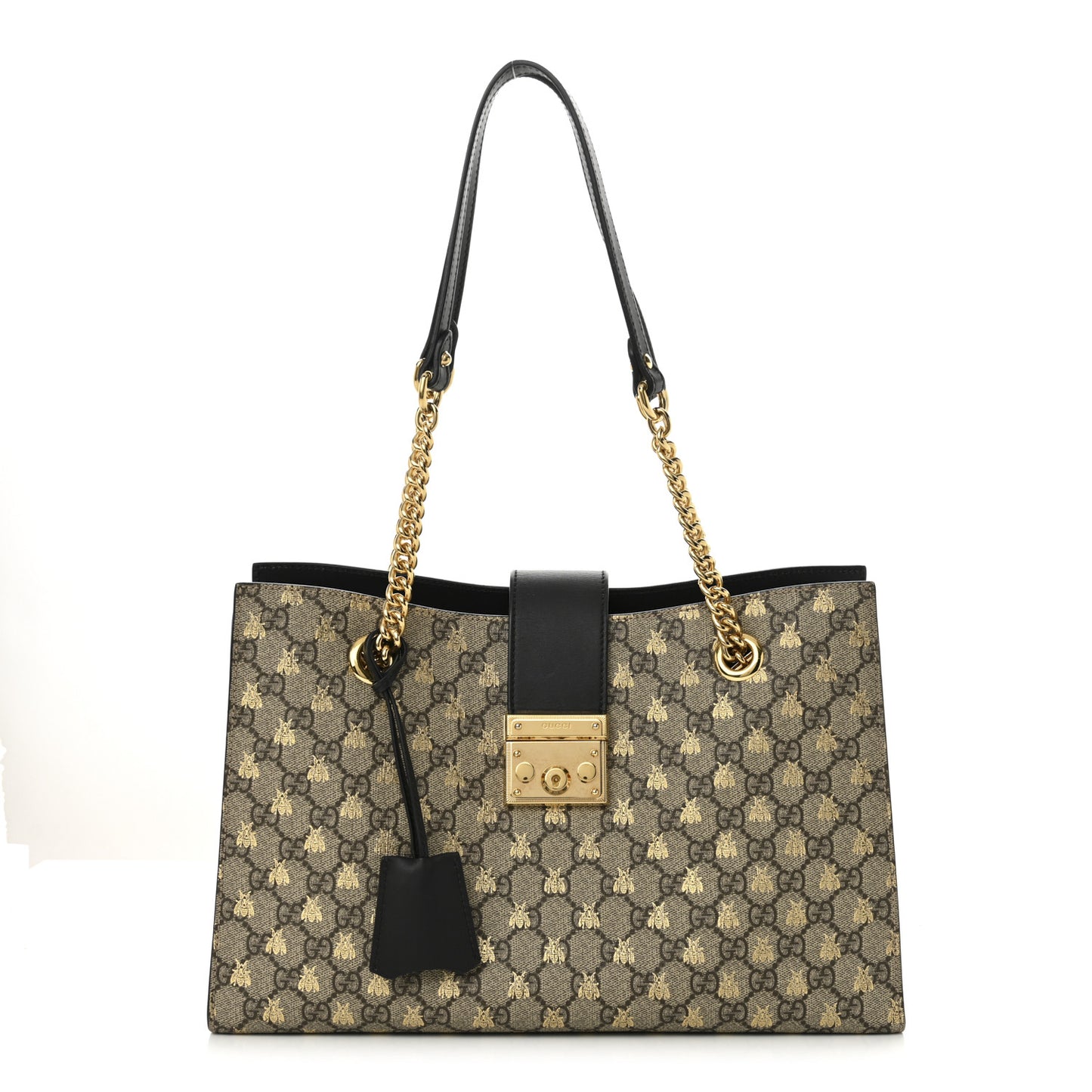 GG Supreme Monogram Bees Medium Padlock Tote Beige Oro Black