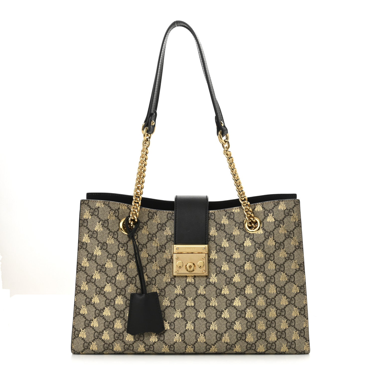 Gucci GG Supreme Monogram Bees Medium Padlock Tote Beige Oro Black 1 of 11