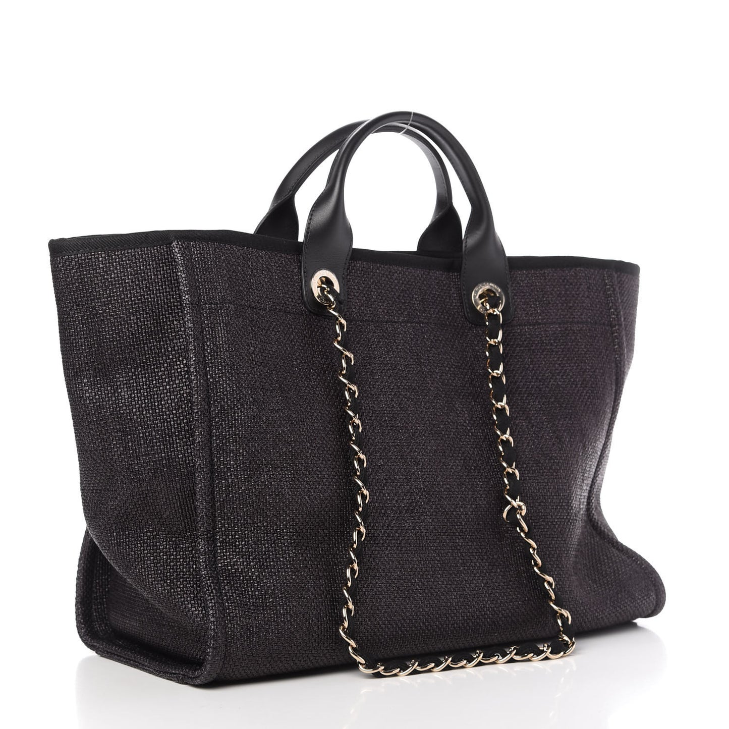 Woven Straw Raffia Medium Deauville Tote Black
