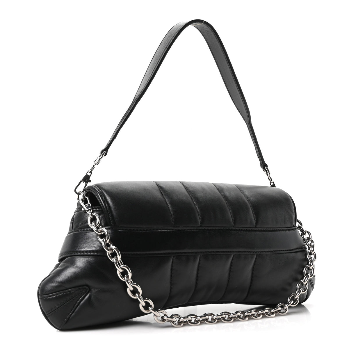 Nappa Vertical Matelasse Medium Maxi Horsebit Chain Shoulder Bag Black