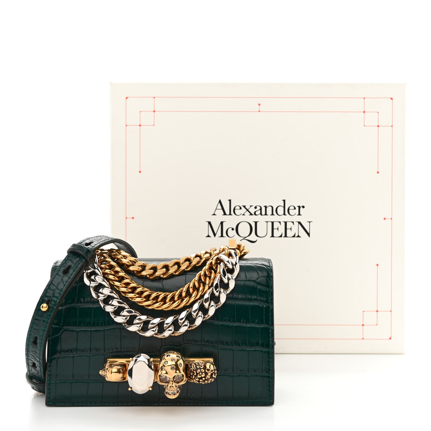 Shiny Crocodile Embossed Jeweled Satchel Emerald