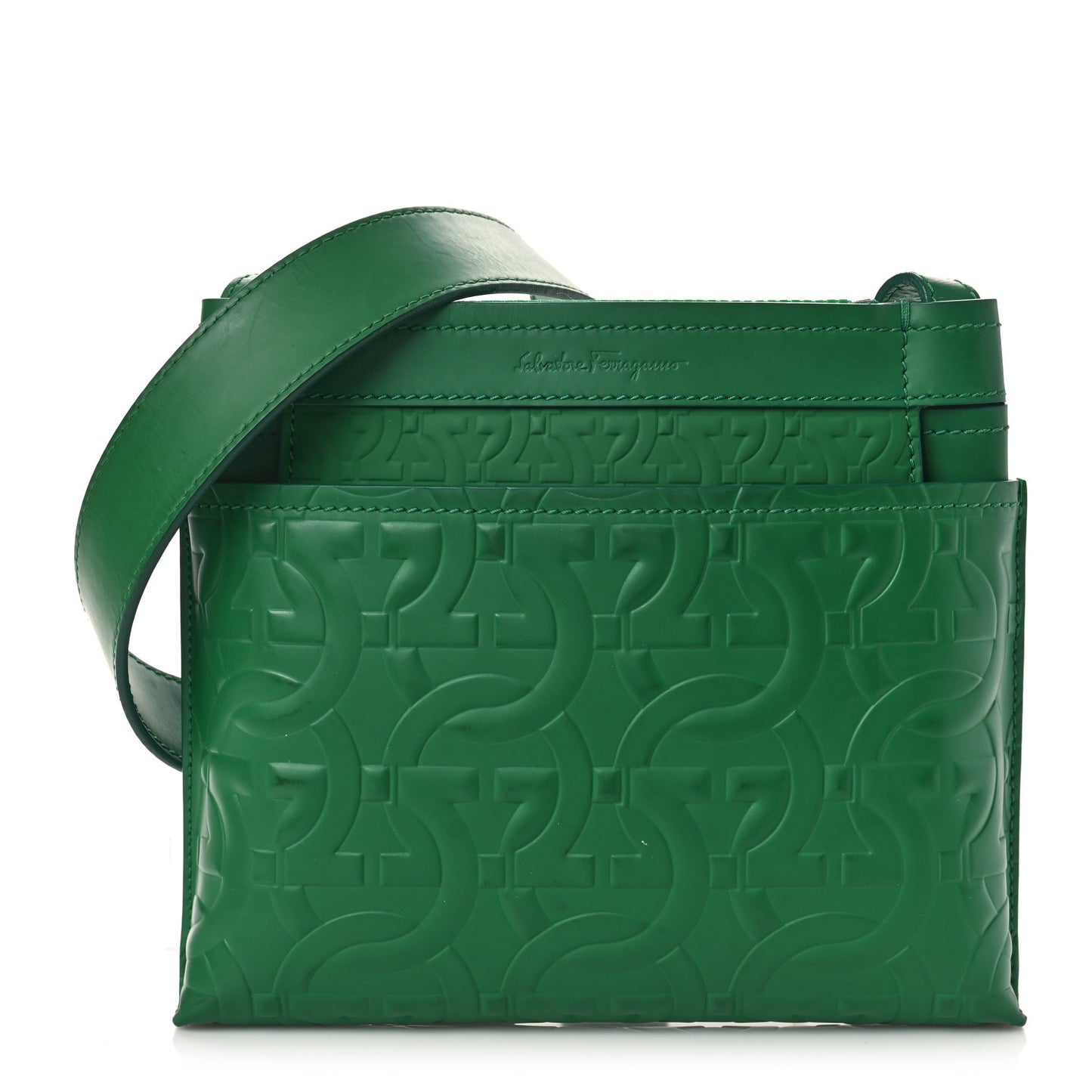 Calfskin Gancini Embossed Brooklyn Crossbody Bag Green