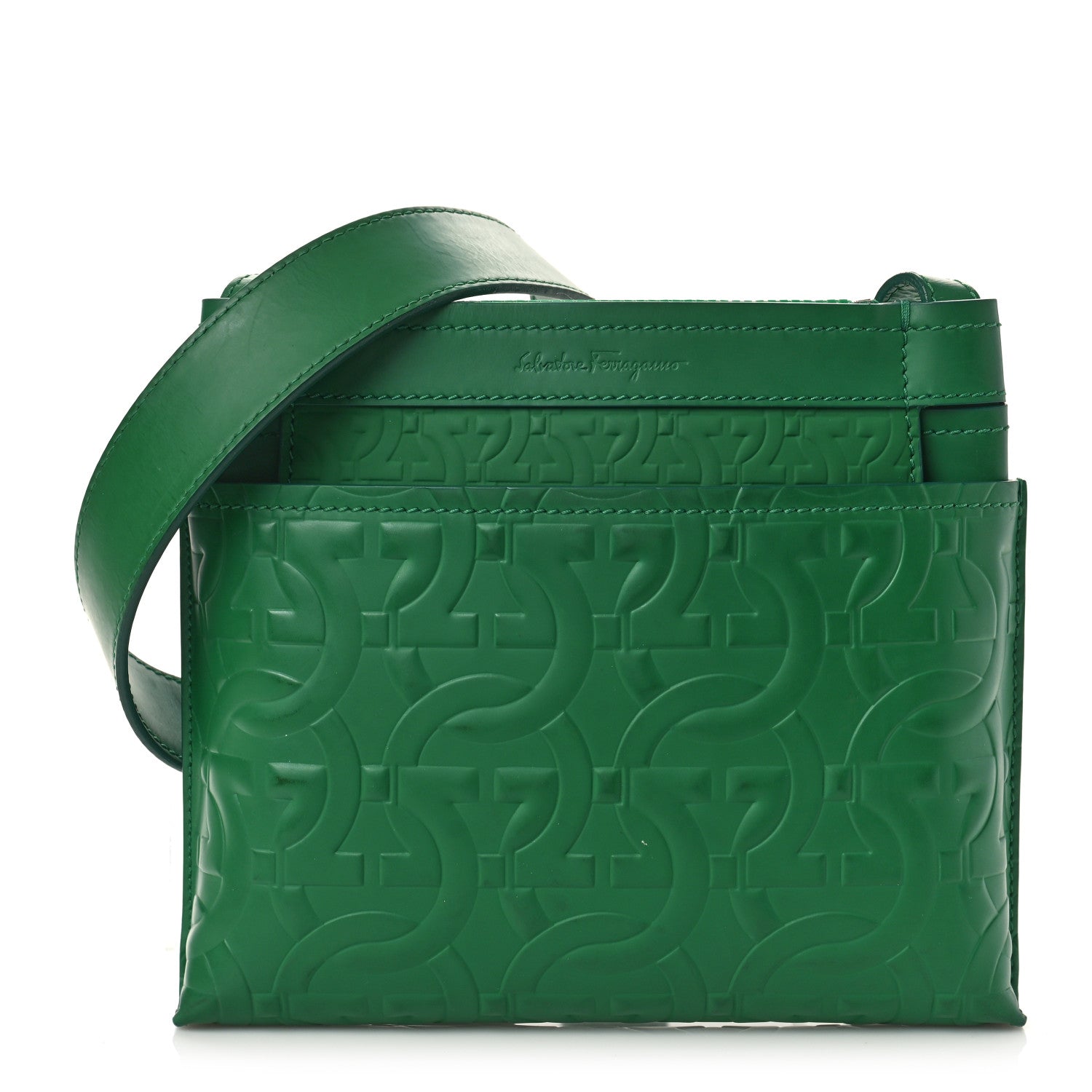 Salvatore Ferragamo Calfskin Gancini Embossed Brooklyn Crossbody Bag Green 1 of 10