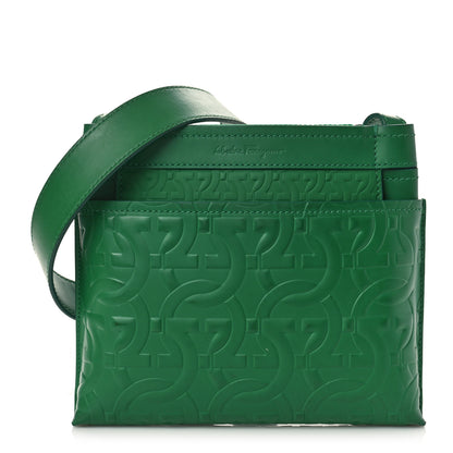 Salvatore Ferragamo Calfskin Gancini Embossed Brooklyn Crossbody Bag Green 1 of 10