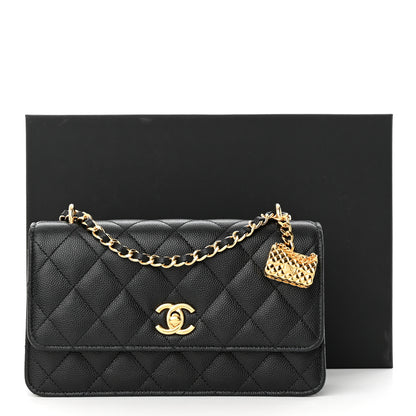 Chanel Shiny Caviar Quilted Flap Charm Wallet On Chain WOC Black 13 of 13