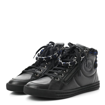 Chanel Lambskin Tweed Zipped Sneakers 35.5 Black Blue 3 of 8