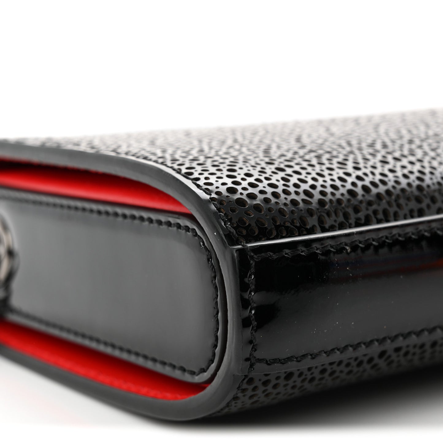 Patent Calfskin Crystal Vanite Small Clutch Black