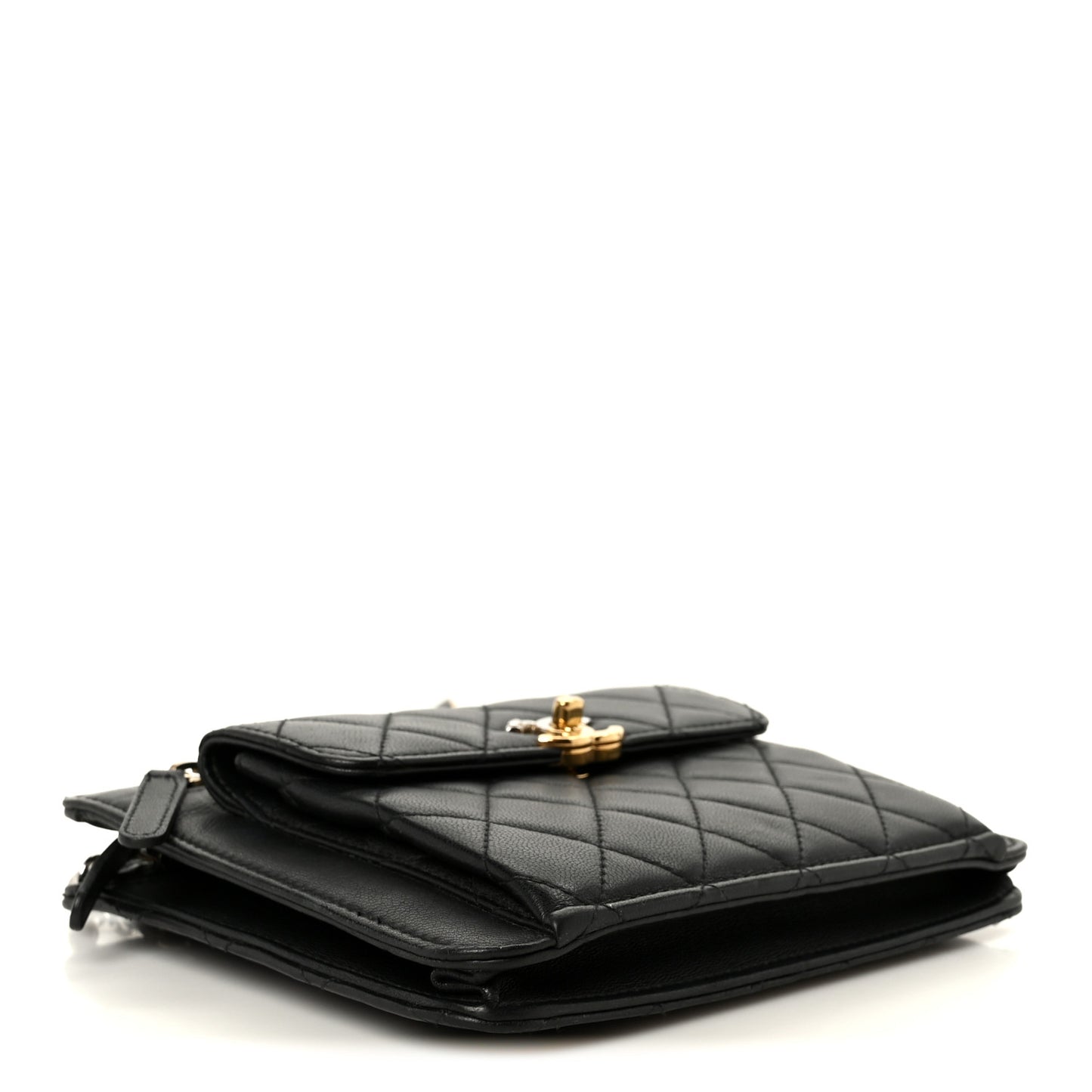 Lambskin Quilted Square Front Pocket Clutch With Chain Black