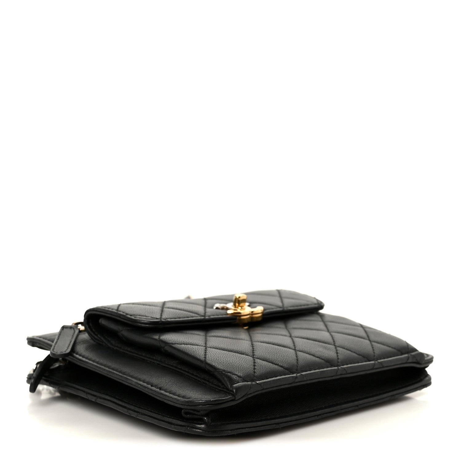 Chanel Lambskin Quilted Square Front Pocket Clutch With Chain Black 4 of 10