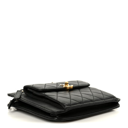 Chanel Lambskin Quilted Square Front Pocket Clutch With Chain Black 4 of 10