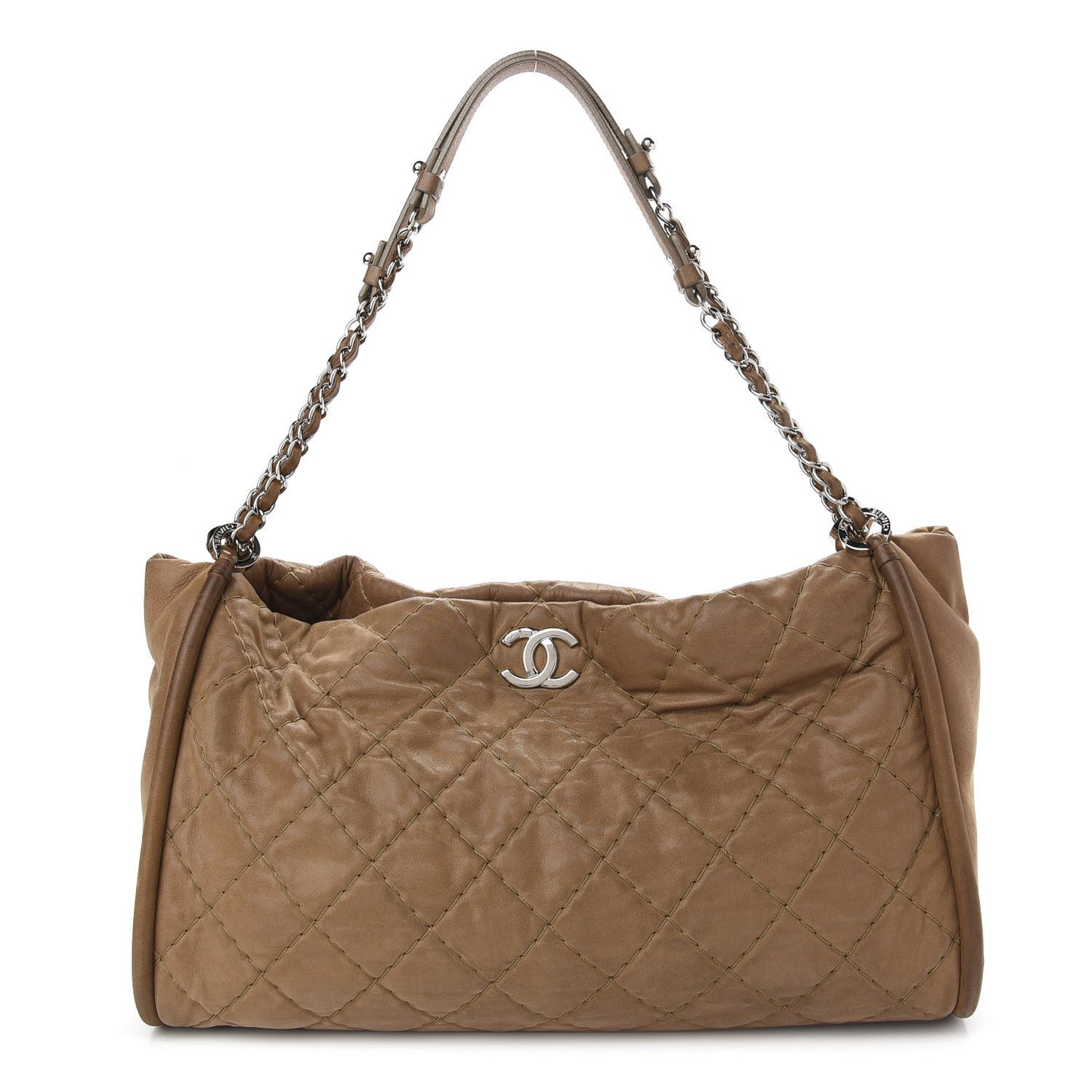 Iridescent Calfskin Quilted Relax CC Shoulder Bag Brown