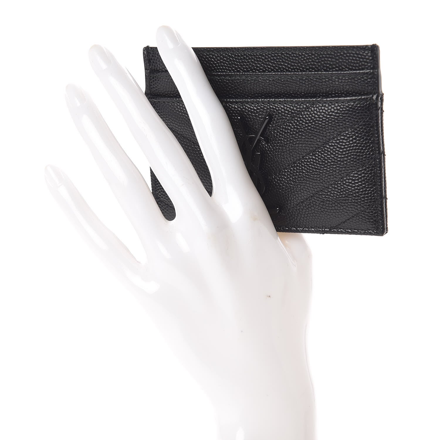 Saint Laurent Grain De Poudre Matelasse Chevron Monogram Credit Card Case Black 2 of 6