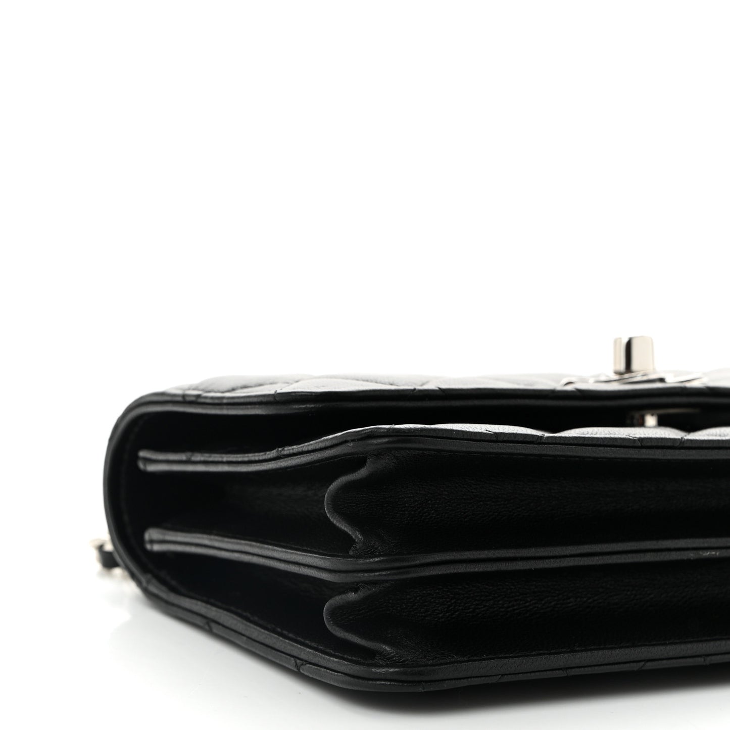 Lambskin Quilted Metal Top Handle Crossbody Flap Black