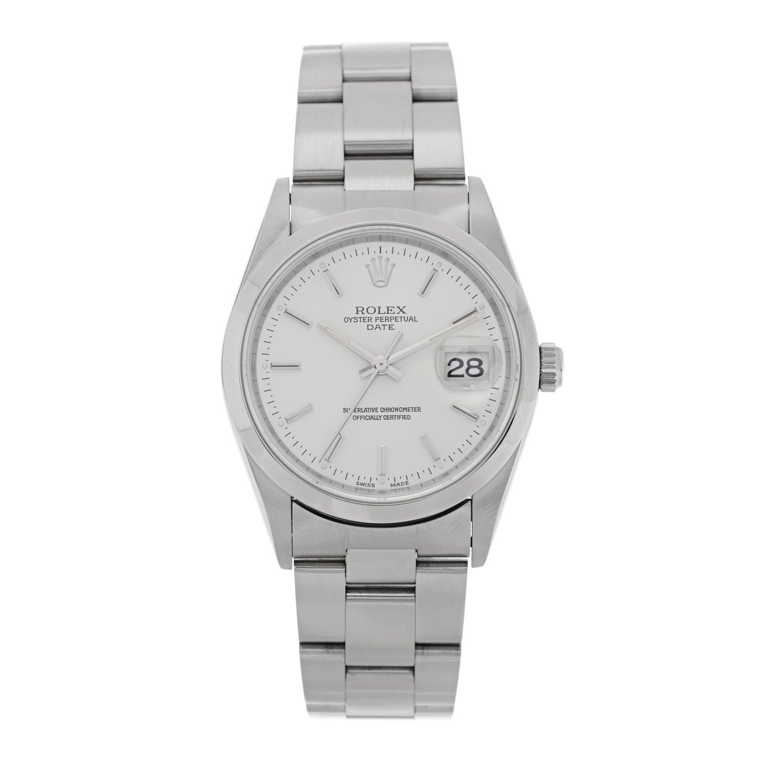 ROLEX Stainless Steel 34mm Oyster Perpertual Date Watch Silver 15200